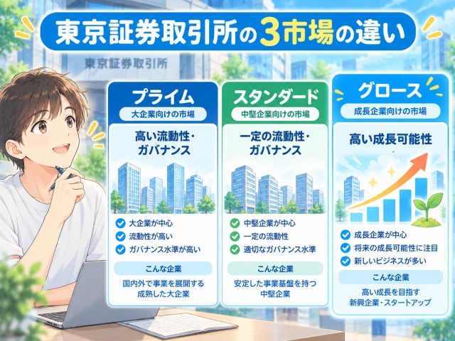 プライム・スタンダード・グロース市場の特徴を比較した図