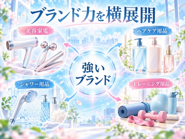 MTGの美容・健康分野へのブランド横展開を示すイメージ