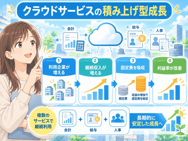 freeeのSaaS型ビジネスで継続収入から利益率が改善する流れ