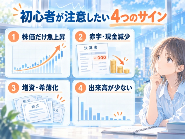 グロース市場で初心者が注意したい株価急騰・赤字・希薄化・低流動性