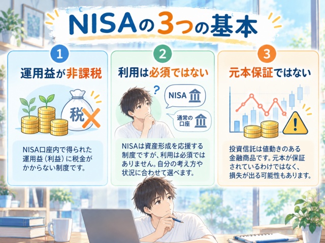 NISAの非課税・任意利用・元本保証ではないという3つの基本