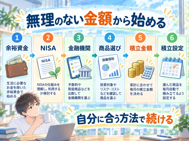 投資信託を始める6ステップを振り返るまとめ図