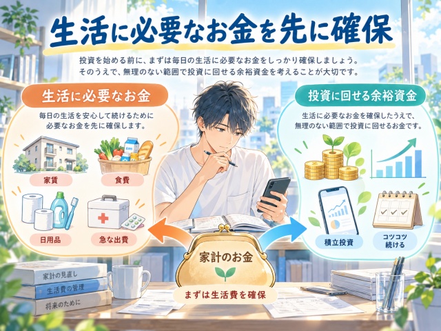 生活に必要なお金と投資に回せる余裕資金を分けて考える図