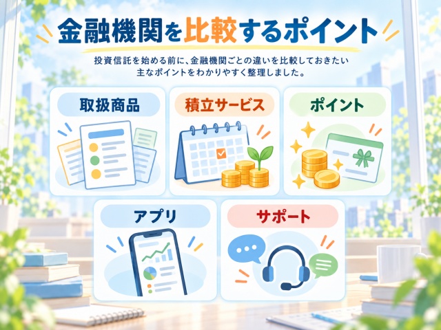 投資信託を始める金融機関を選ぶ5つの比較ポイント