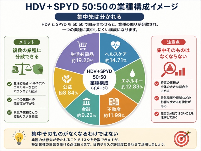 HDVとSPYDを50対50で組み合わせた場合の主な業種構成