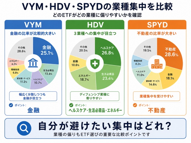 VYM・HDV・SPYDで目立つ業種集中の違い