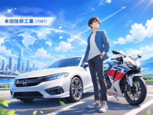 自動車とバイクの両分野で存在感を持つ本田技研工業をイメージしたイラストです。