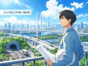 橋・道路・トンネルなど社会インフラを支えるインフロニアHDをイメージしたイラストです。