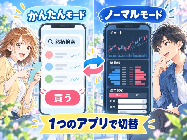 初心者向けのかんたんモードと高機能なノーマルモードの違いを示す図