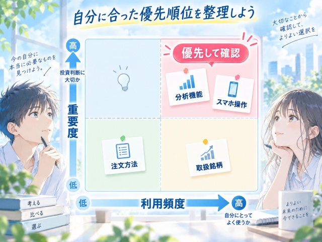証券口座の機能を利用頻度と重要度の2軸で整理するマトリクス