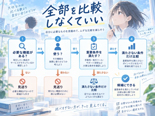 マネックス証券を見送るか他社比較へ進むか判断するフローチャート
