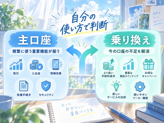 マネックス証券を主口座にする場合と現在の口座から乗り換える場合の判断基準